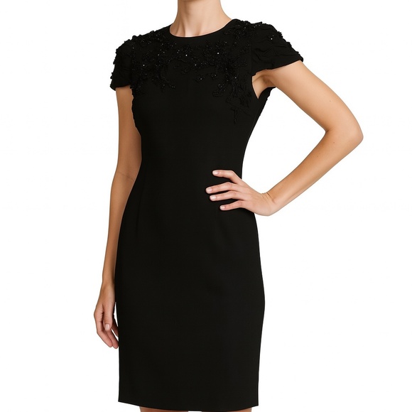 Akris Punto Black Beaded Appliqué Cocktail Dress  Size  6– Switzerland 🇨🇭 - Picture 3 of 16